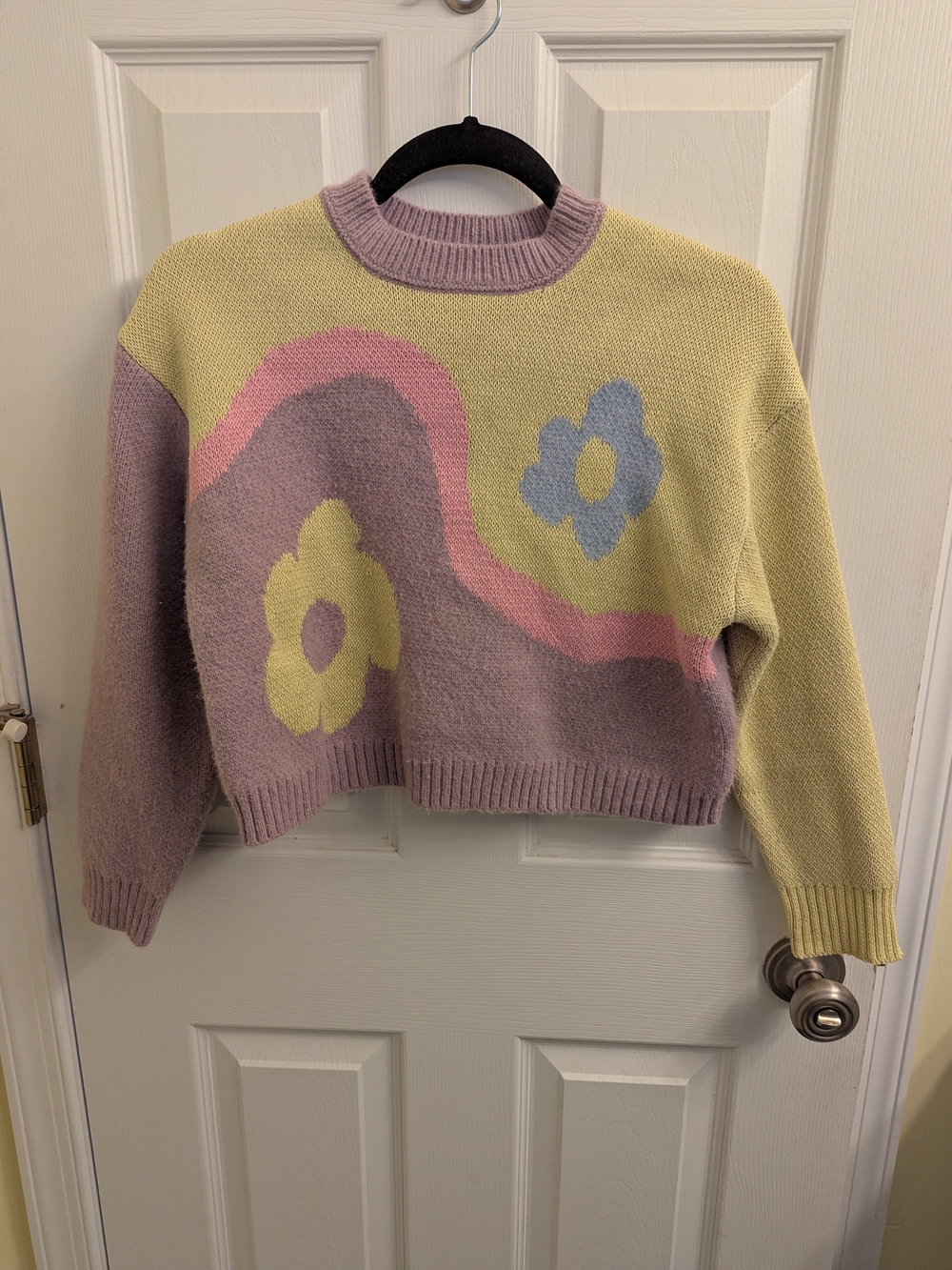Pastel Floral Crewneck Sweater in Lilac & Yellow